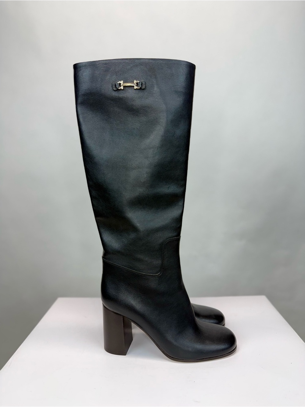 Ferragamo Ovidio 85 Knee-High Boot Black Leather Sz 7.5 - Picture 2 of 16